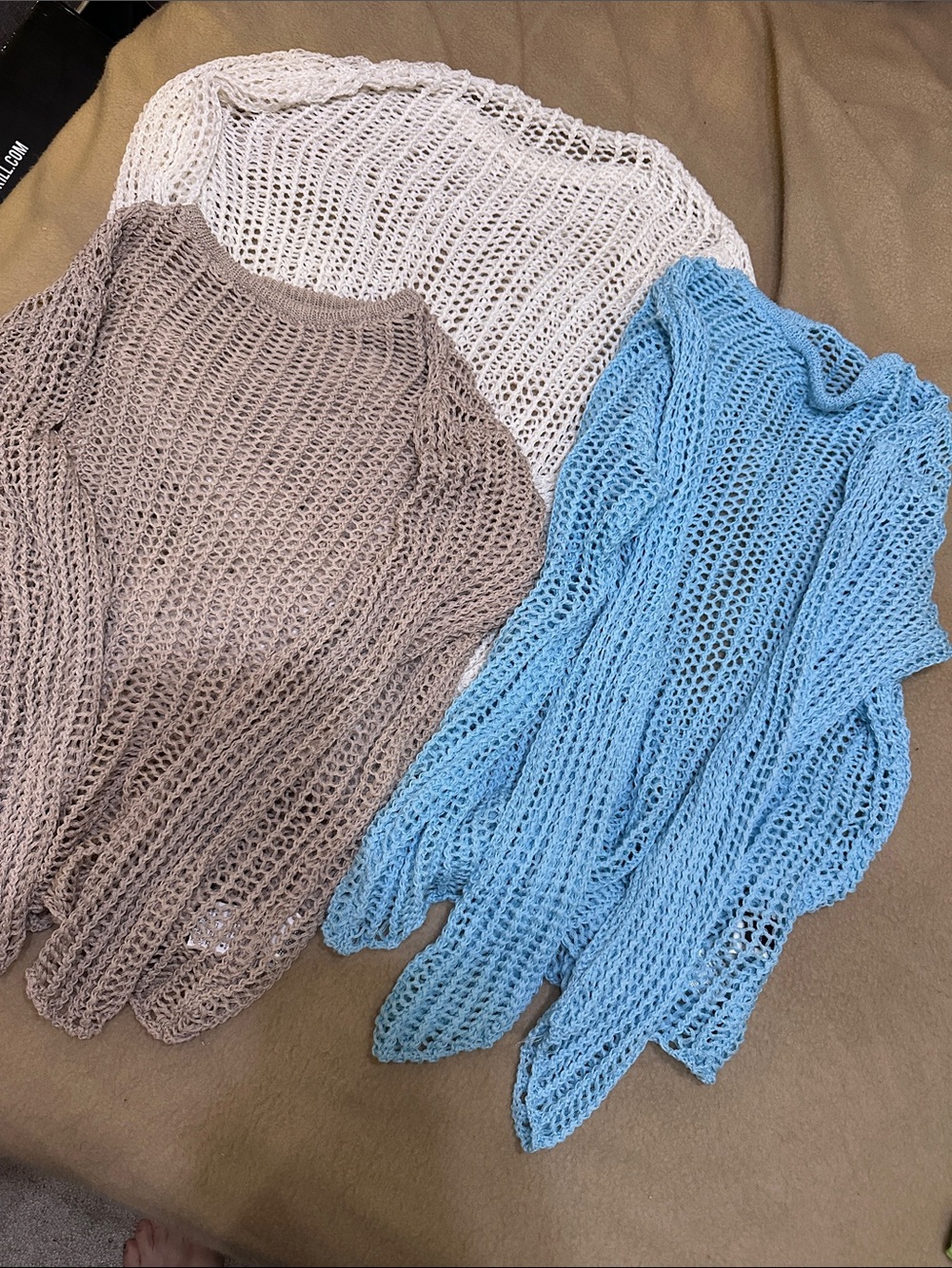 Men's Open-Knit Crewneck Sweater - Blue, Taupe, White